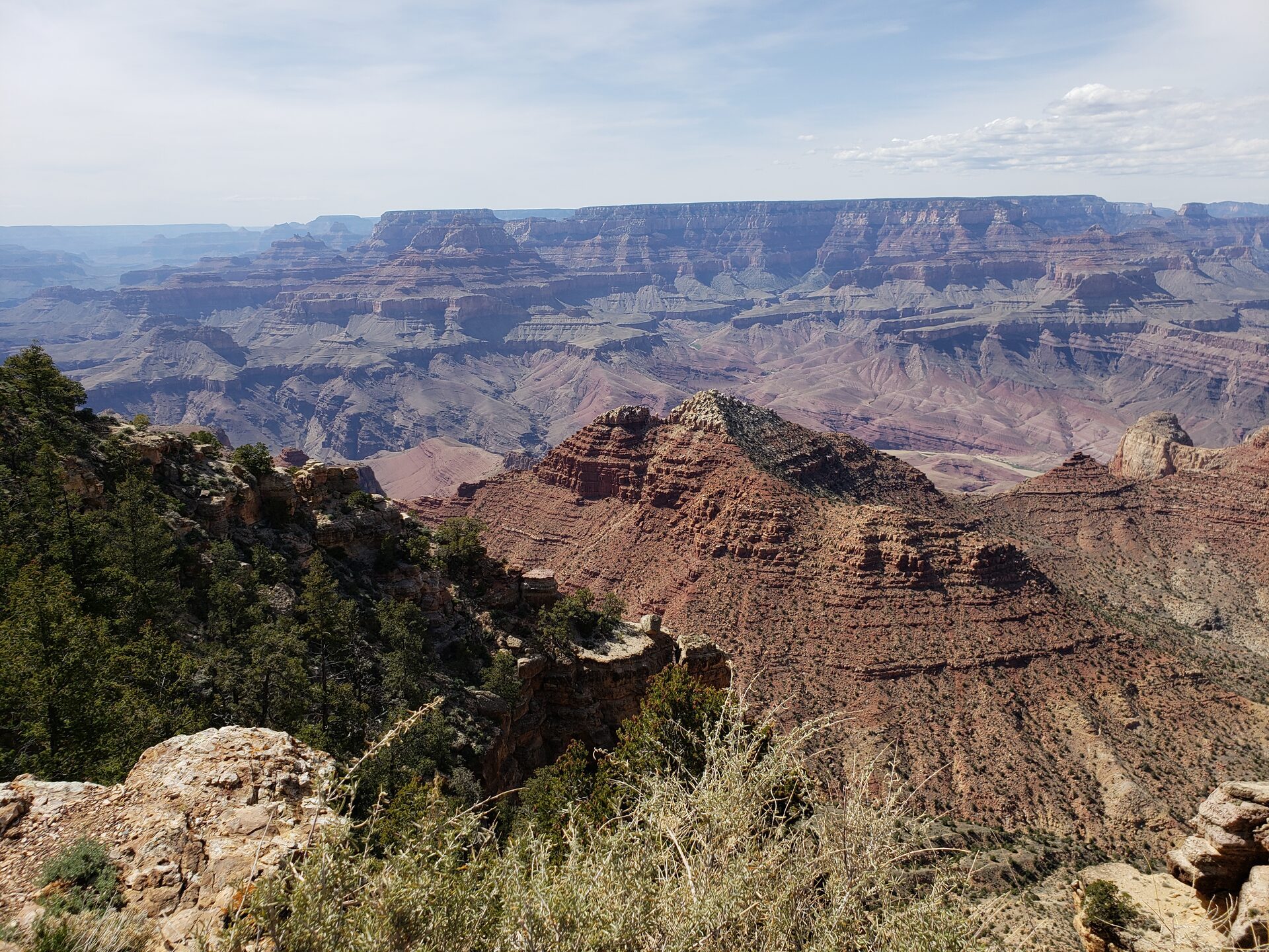 A wide Grand Canyon vista in Arizona showing layered rock strata receding into the distance